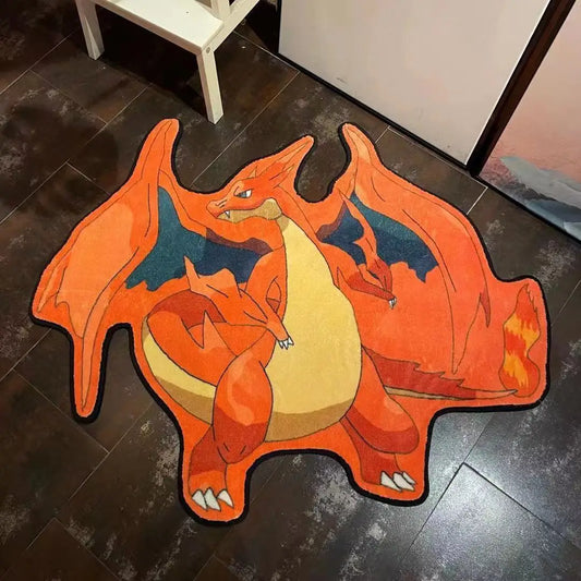 Mega Charizard Pokemon Carpet - Soft and Durable 80x80 cm Rug Featuring Mega CharizardCharacter, Perfect for Kids' Rooms and Pokemon Fans